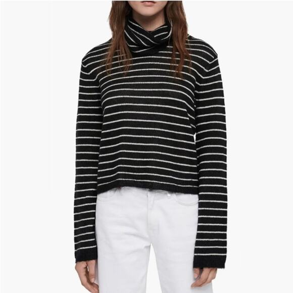 Allsaints Marty Roll Neck Sweater Mohair Blend Black and White Stripe - Size XS - Picture 1 of 7